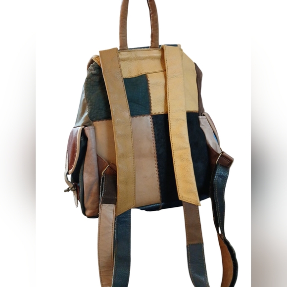 Vintage Patchwork Leather Large Backpack - Waterspots - Picture 3 of 9